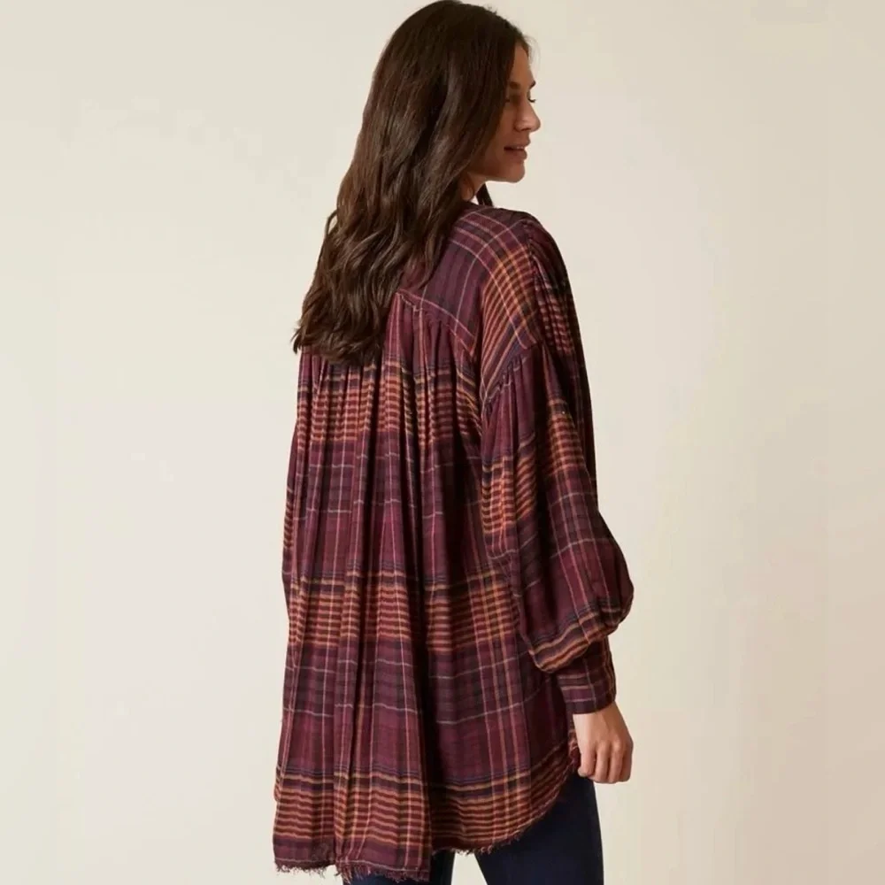 Free People Come On Over Plaid Button Down Top in Size XS